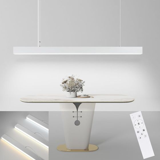 NETTLIFE modern vit LED-pendellampa, diameter 107 cm, aluminium, 32 W, dimbar, med fjärrkontroll, lång linjär design