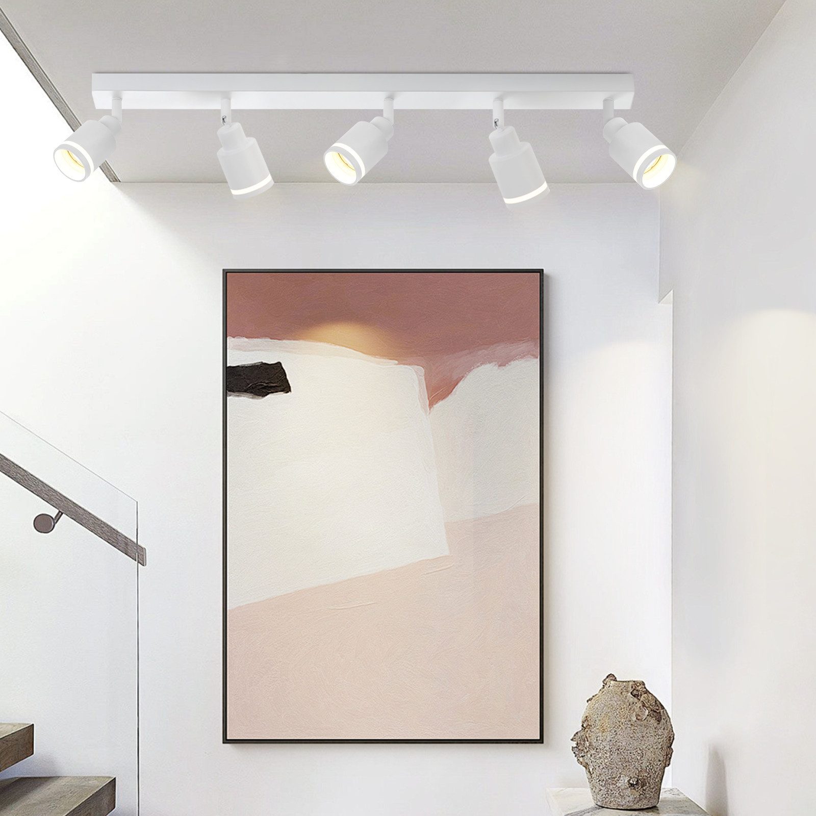 NETTLIFE modern vit taklampa: 5 justerbara metallspotlights i taket, GU10 taklampa, för sovrum utan glödlampa