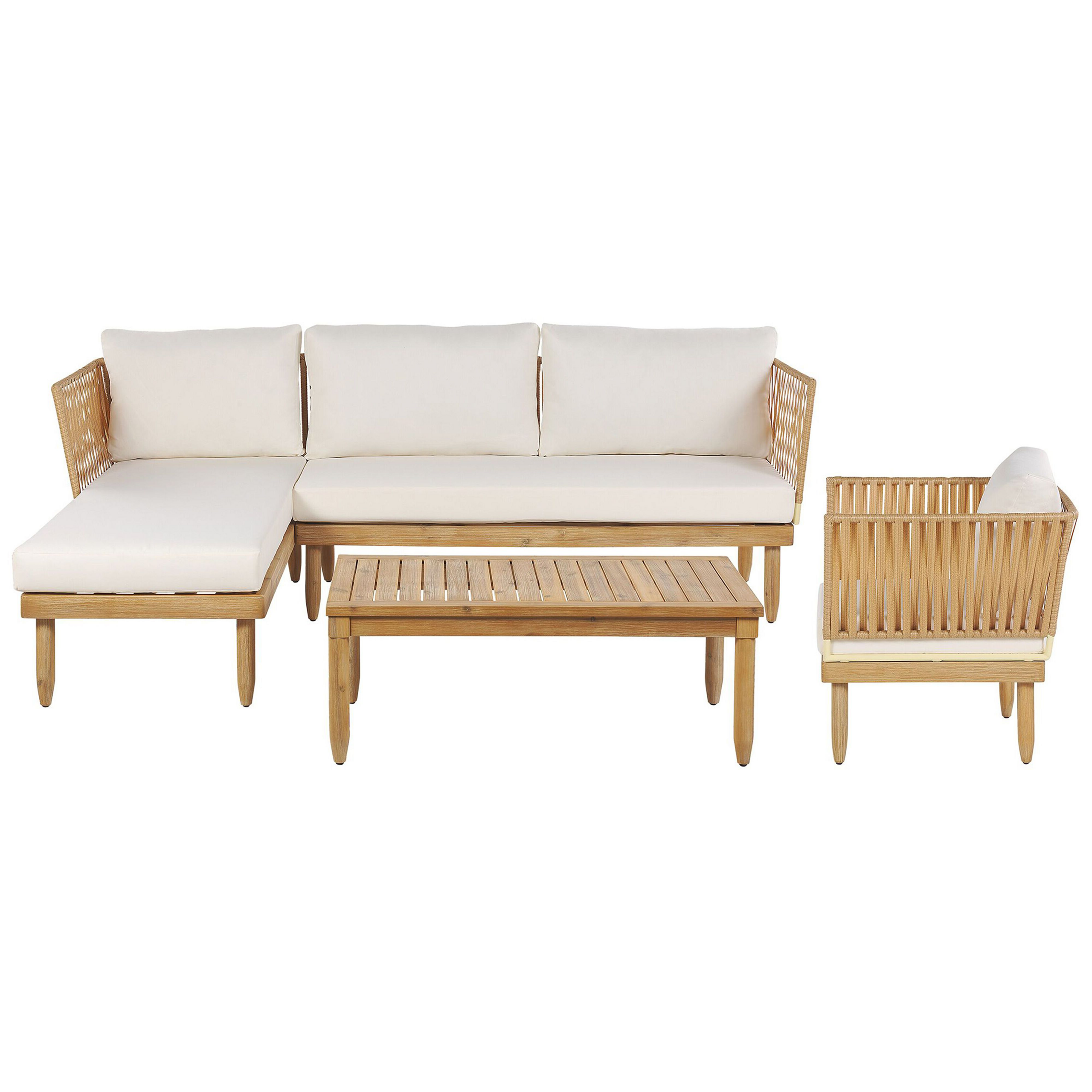 Trädgårdssoffgrupp med bord 4-sits CREMONA Akaciaträ Ljusbrun/ Off-White Högervänd