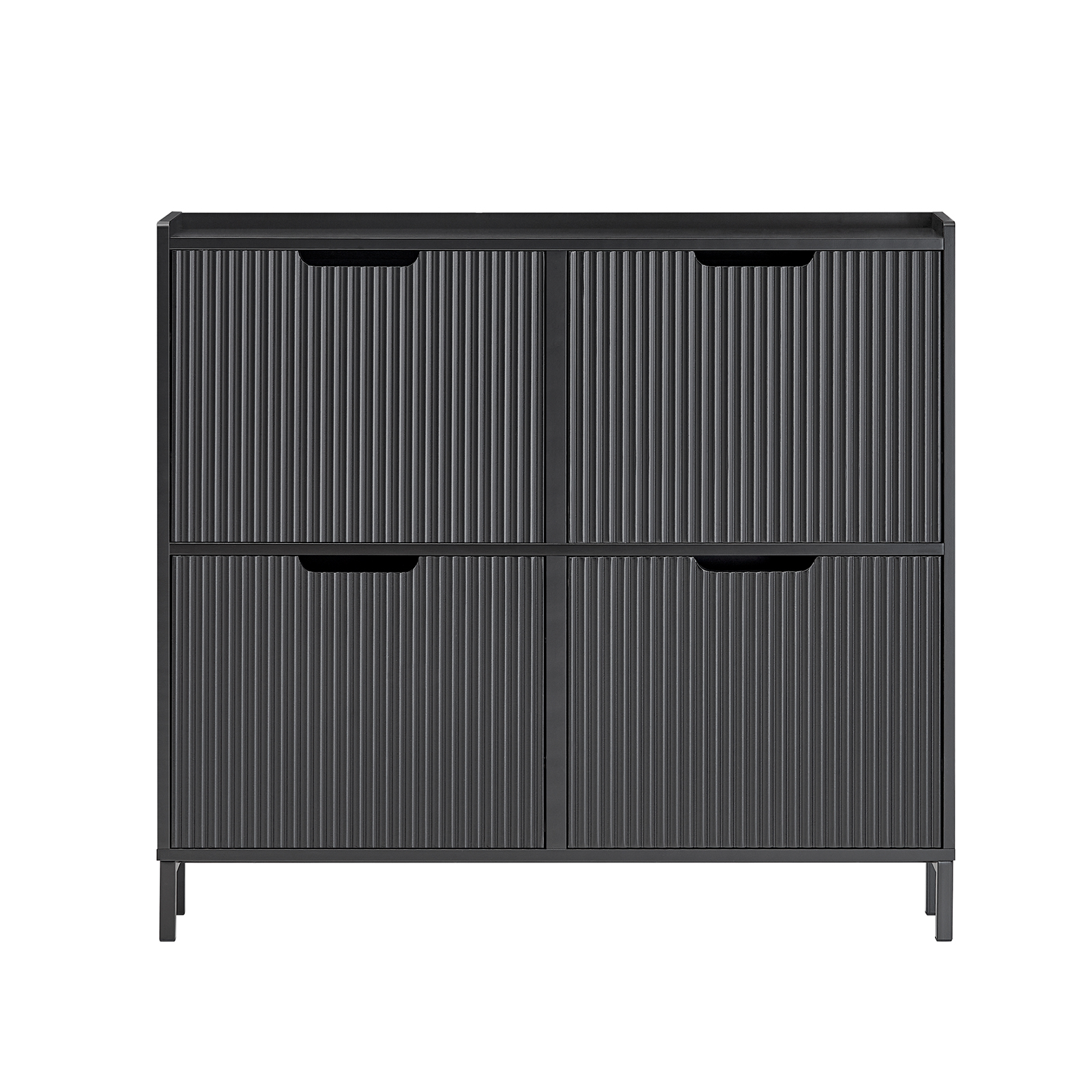 Sobuy skoskåp Wysoka smal-skosp 4 fack skhylla skoförvaring-shoe skåp 8 par, stabil konstruktion, hall, modern svart MDF-metall, modell FSR177-L-SCH