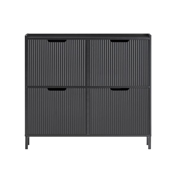 Sobuy skoskåp Wysoka smal-skosp 4 fack skhylla skoförvaring-shoe skåp 8 par, stabil konstruktion, hall, modern svart MDF-metall, modell FSR177-L-SCH