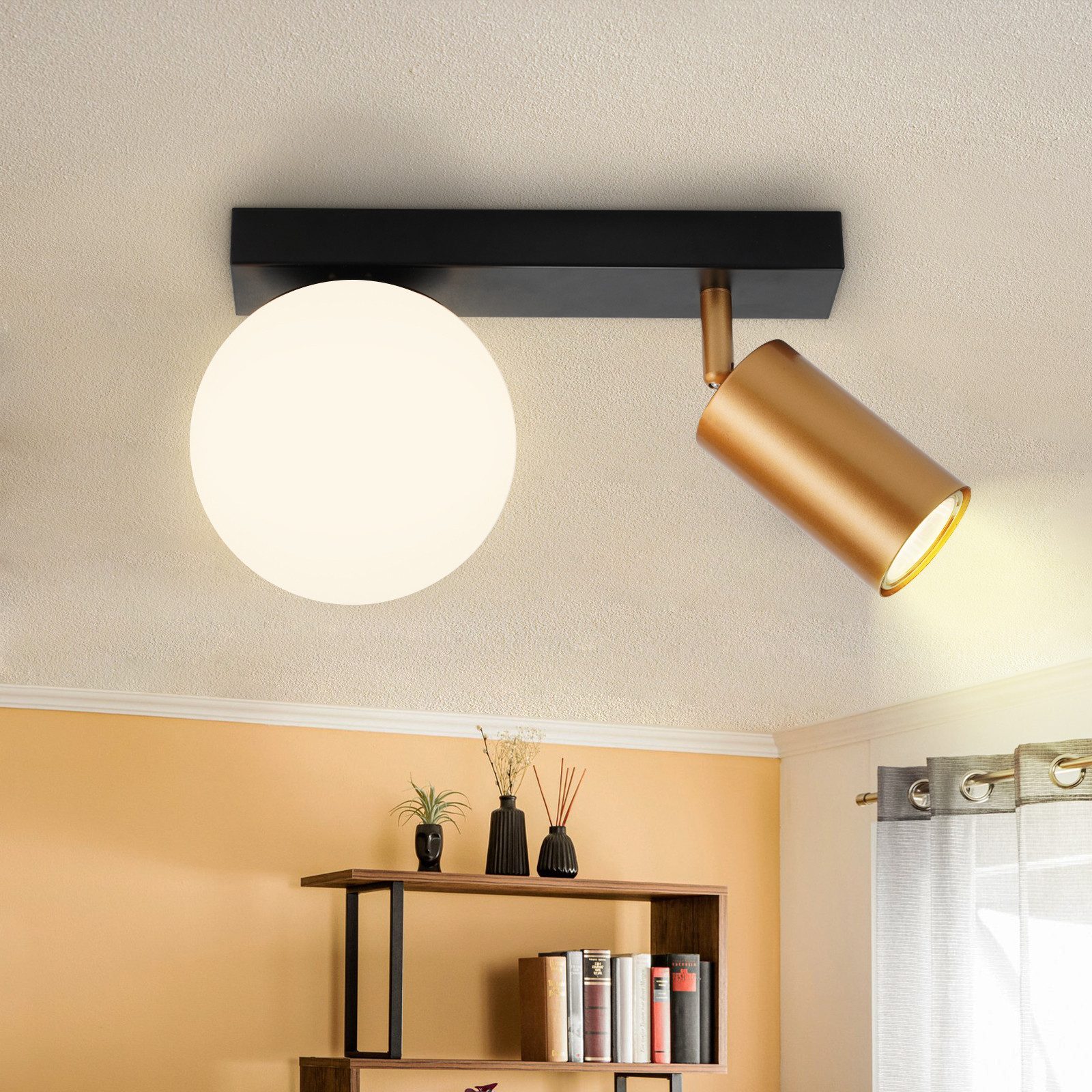 NETTLIFE Vintage taklampa med 2 ljuskällor, taklampa i metall, guld GU10, E14