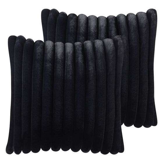 Set med 2 prydnadskuddar RAKYA 45 x 45 cm Fuskpäls Svart Randigt