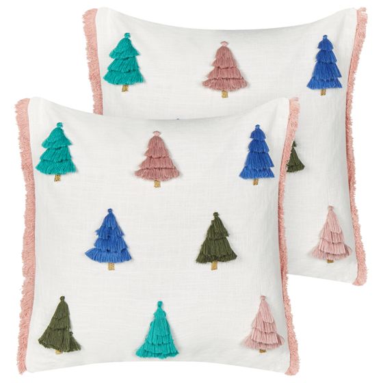 Set med 2 prydnadskuddar SKIMMIA 45 x 45 cm Bomull Vit Julmotiv