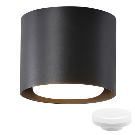 NETTLIFE svart LED-taklampa: Rund utanpåliggande lampa, 230 V aluminium, GX53 5 W 3000 K glödlampa, för sovrum, hall