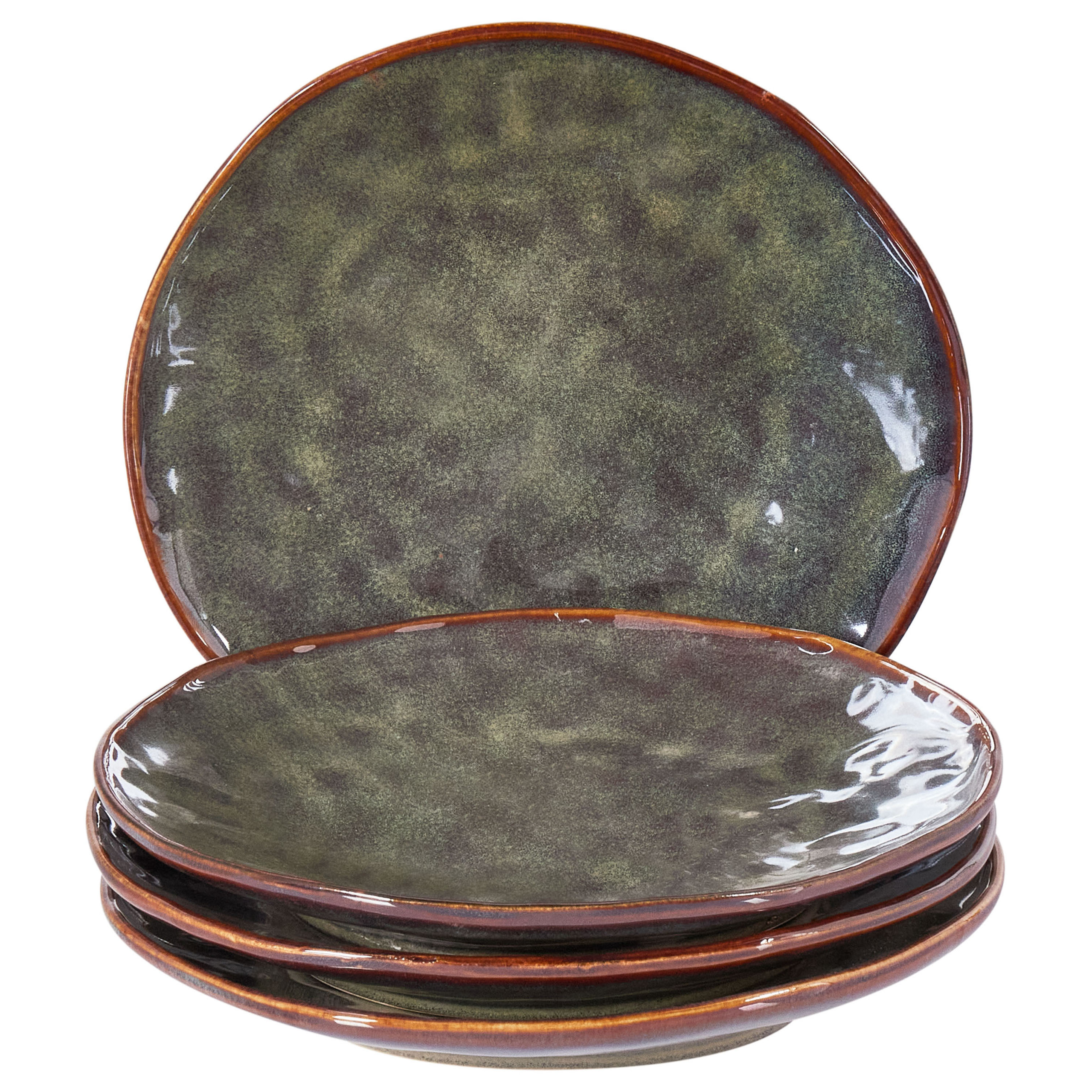 Set med 4 assietter THYME Stengods Mörkgrön 22 cm