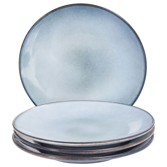 Set med 4 middagstallrikar JUNIPER Stengods Ljusblå 28 cm