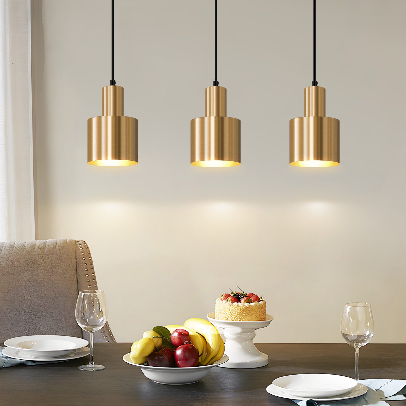 NETTLIFE pendellampa matbord pendellampa vintage matsal 3 lågor matplats guld modern design metall E27
