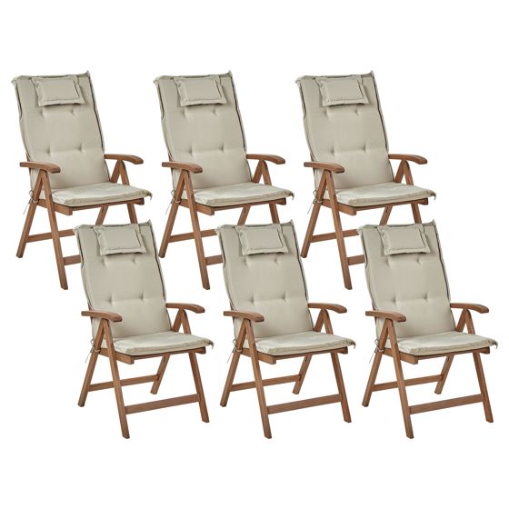 Set med 6 stolar med dynor AMANTEA Akaciaträ Taupe