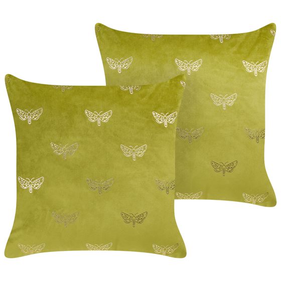 Set med 2 prydnadskuddar YUZURI 45 x 45 cm Sammet Ljusgrön Djurtryck