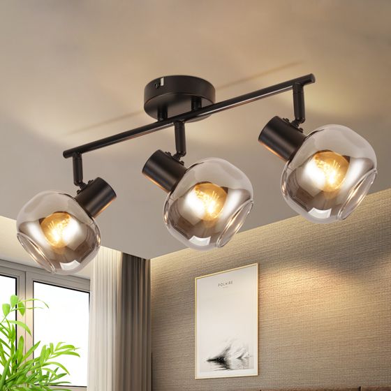 NETTLIFE takspotlight svart 3 lampor modern glastaklampa 350° justerbar spotlight E14