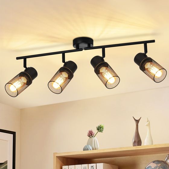 NETTLIFE 4 vintage svarta metall E27 takspotlights, 330° justerbara för vardagsrum, sovrum, barnkök utan glödlampa