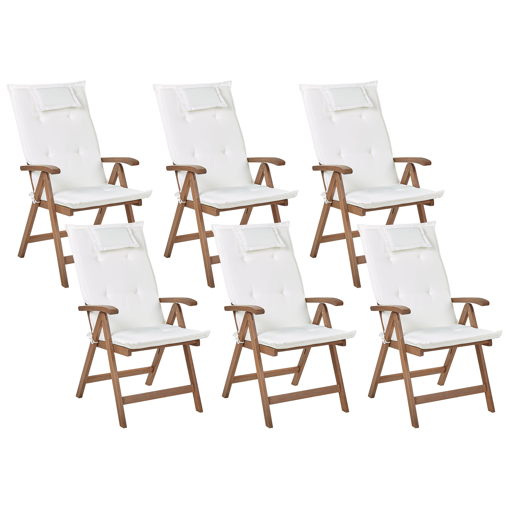 Set med 6 stolar med dynor AMANTEA Akaciaträ Off-White