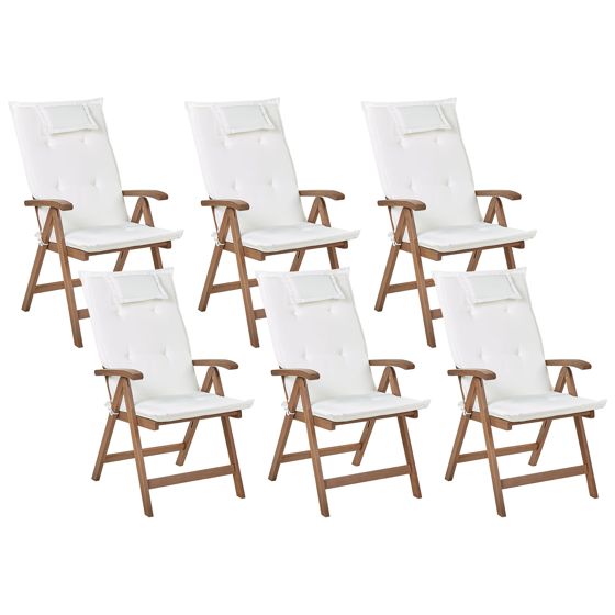 Set med 6 stolar med dynor AMANTEA Akaciaträ Off-White
