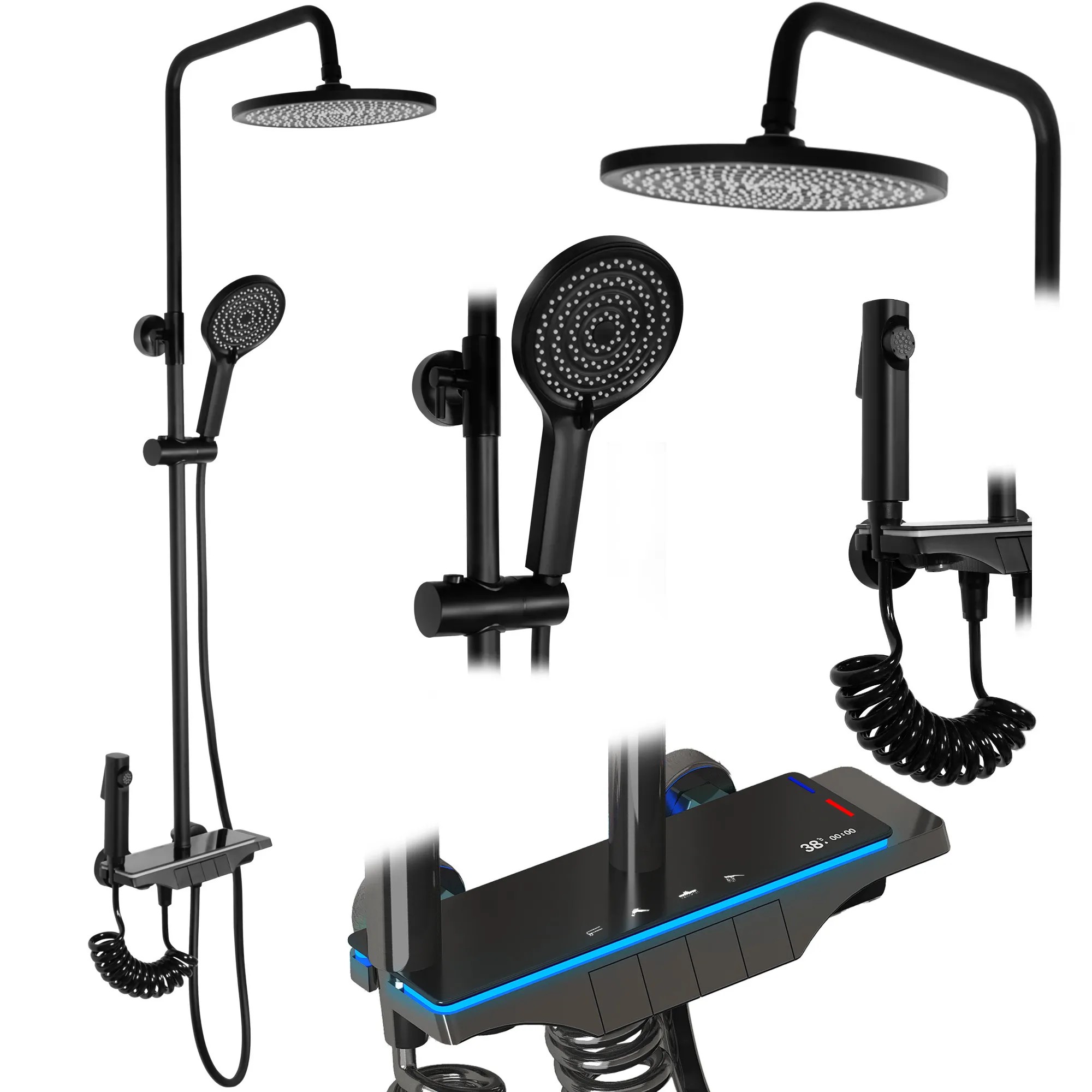 REA Duschset SAVIO LED Svart, 13x28x120cm