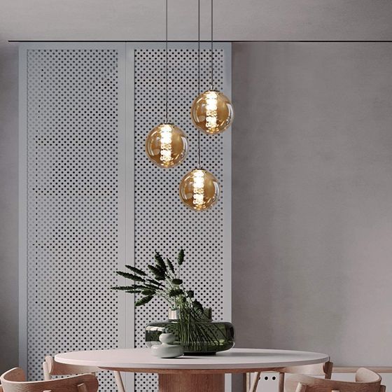 NETTLIFE Bärnstensfärgad glaspendellampa, diameter 28 cm, G9, höjdjusterbar ljuskrona, 3 bärnstensfärgade glödlampor
