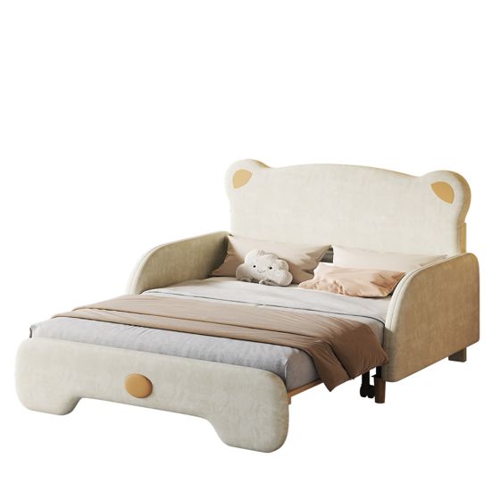 Barnsäng 140x105 cm och 140x200 cm med ribbotten i trä, beige