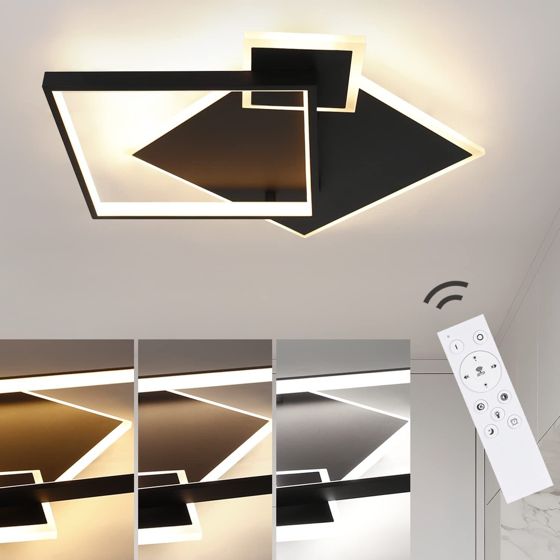 NETTLIFE LED-taklampa, svart dimbar, 50 W, modern design, vardagsrumslampa med fjärrkontroll, metall, för matsal, kök