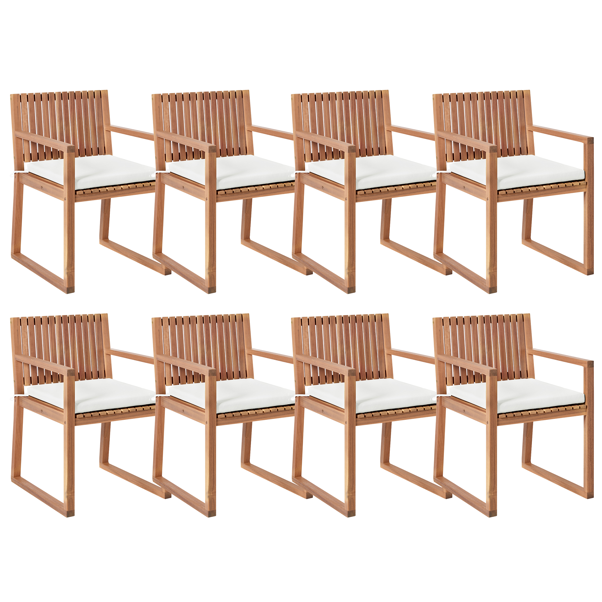 Set med 8 stolar med dynor SASSARI II PREMIUM Certifierat akaciaträ Off-White