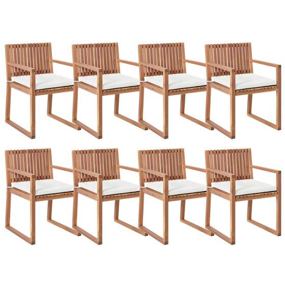 Set med 8 stolar med dynor SASSARI II PREMIUM Certifierat akaciaträ Off-White