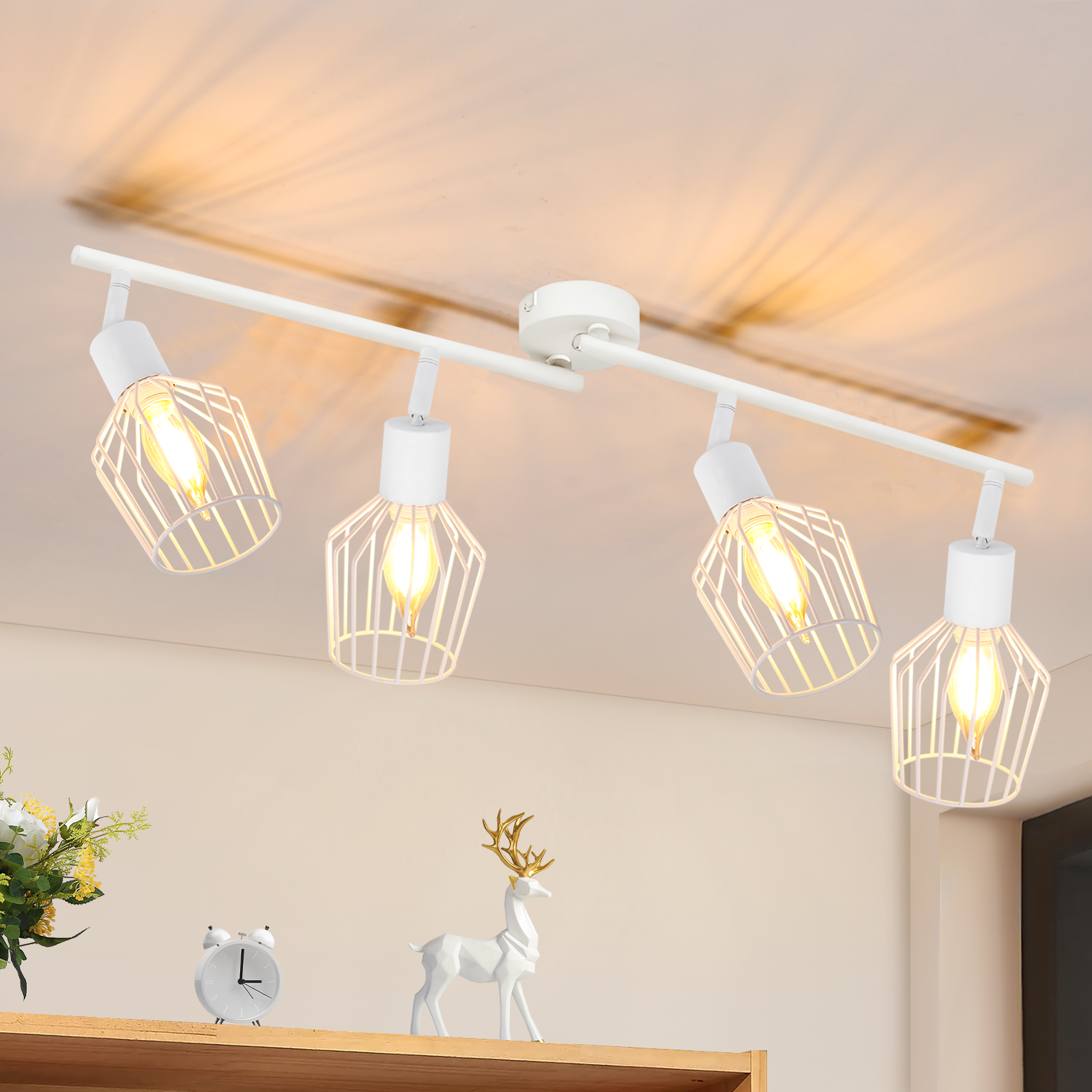 NETTLIFE 4 E14 - takspotlight - metall, 350° roterbar industriell halllampa, vägglampa för hall och vardagsrum, vit