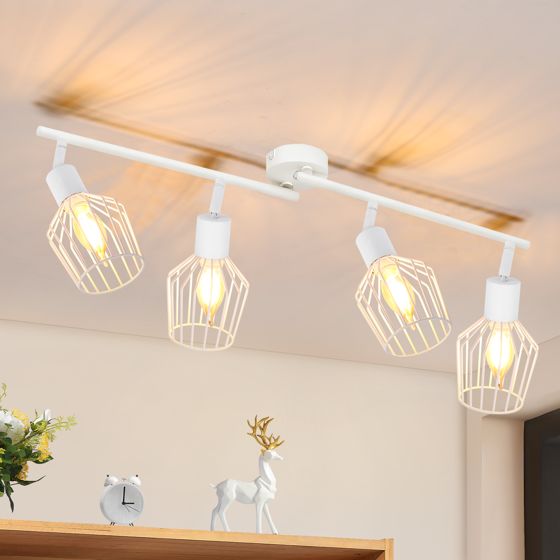 NETTLIFE 4 E14 - takspotlight - metall, 350° roterbar industriell halllampa, vägglampa för hall och vardagsrum, vit