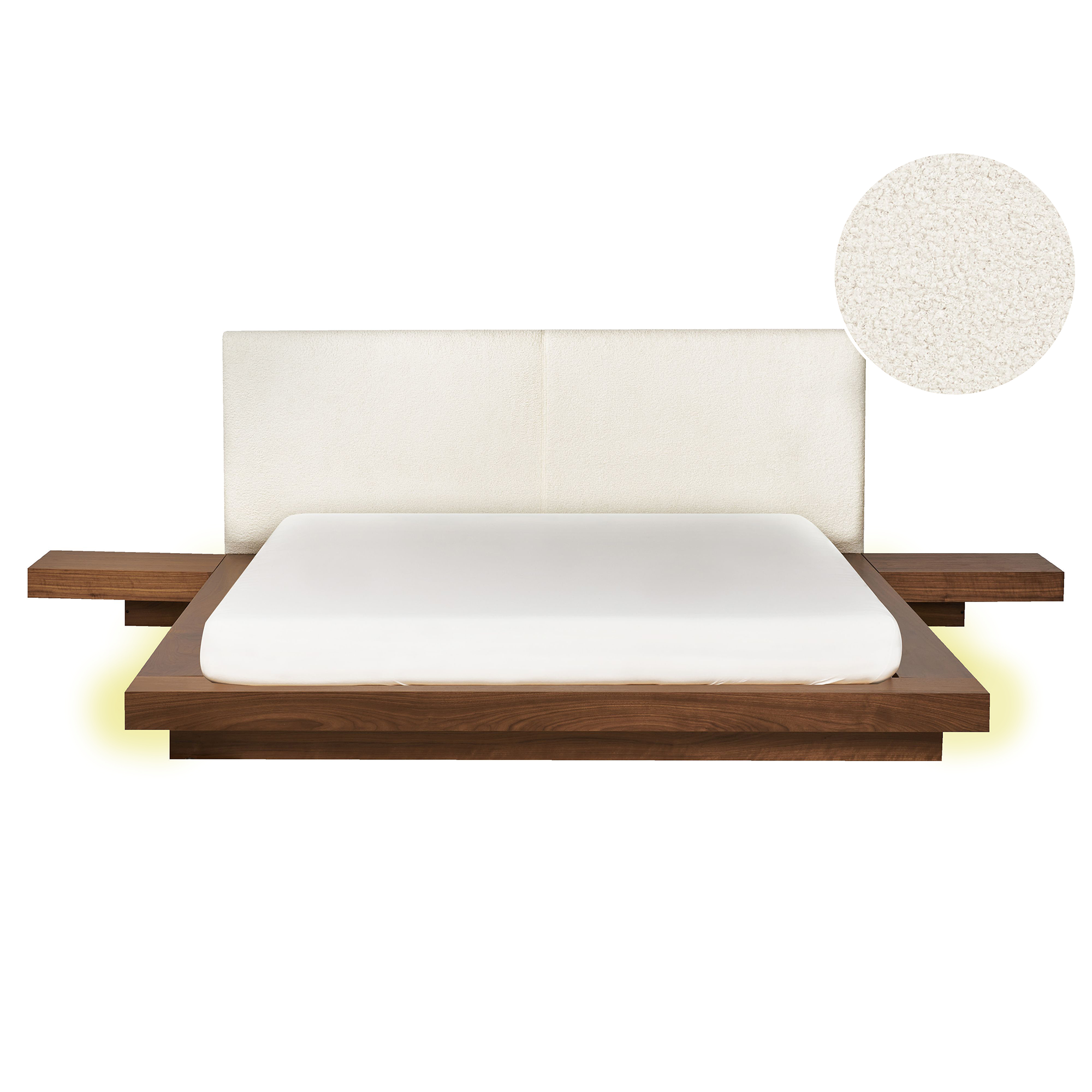 Säng med LED-belysning Bouclé ZEN 160 x 200 cm LED Brun askfanér