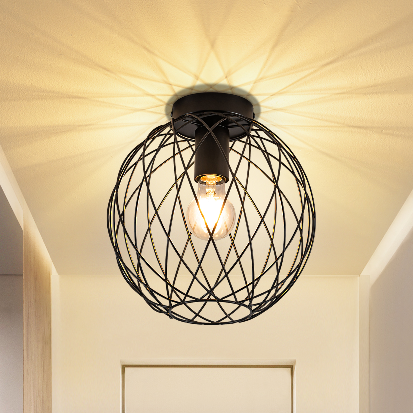 NETTLIFE - taklampa, vintage - stil svart, industriell, taklampa, halllampa, E27, 1 lampa, retro, metallbur