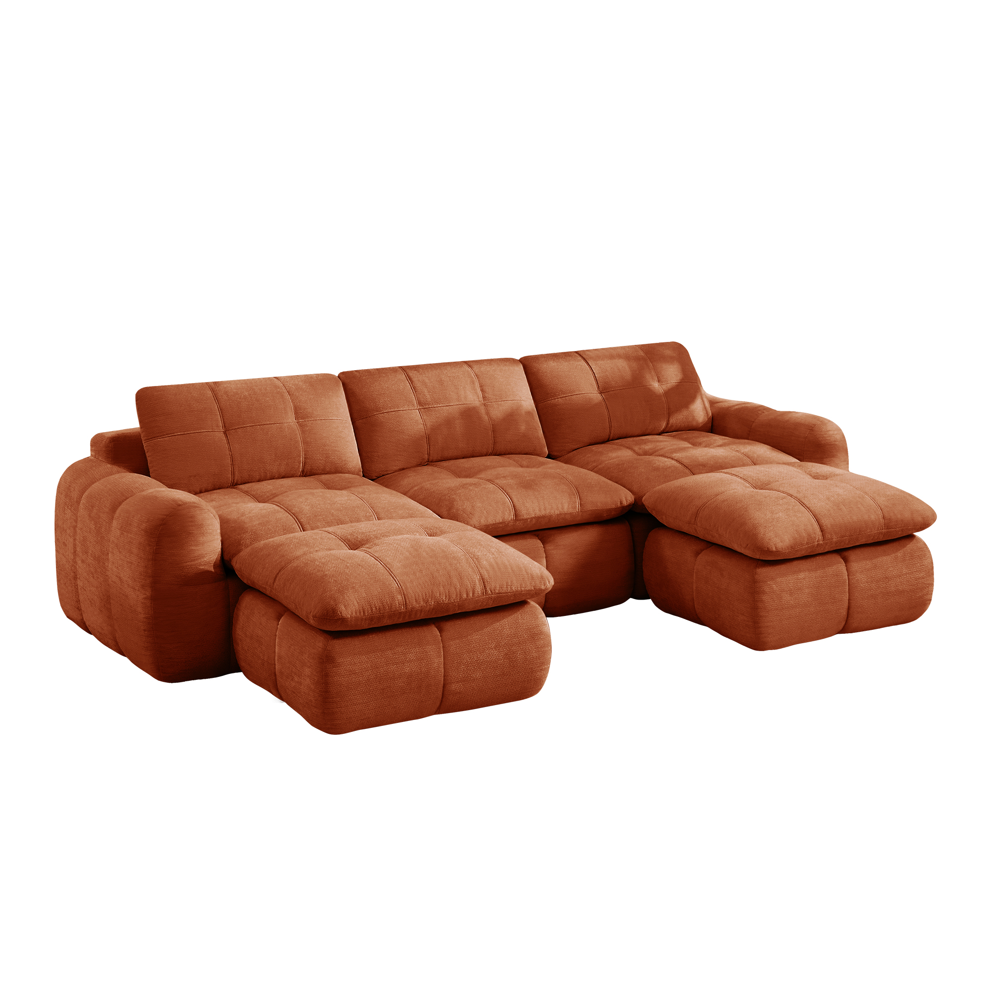 3-sitssoffa med 2 fotpallar, minimalistisk, chenille-orange