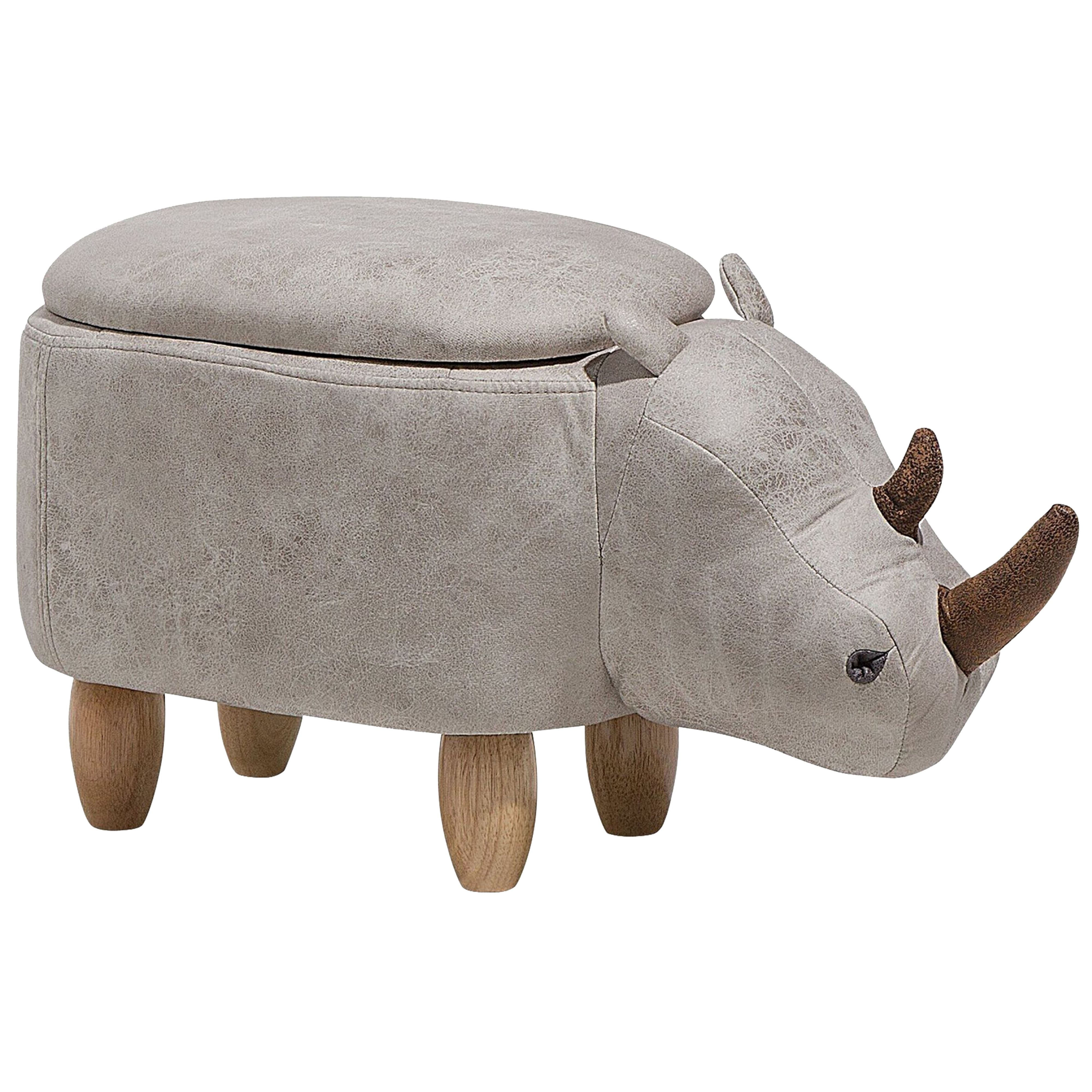 Djurpuff med förvaring RHINO Noshörning Konstläder Ljusgrå
