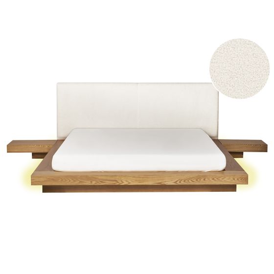 Säng med LED-belysning Bouclé ZEN 160 x 200 cm LED Naturlig askfanér
