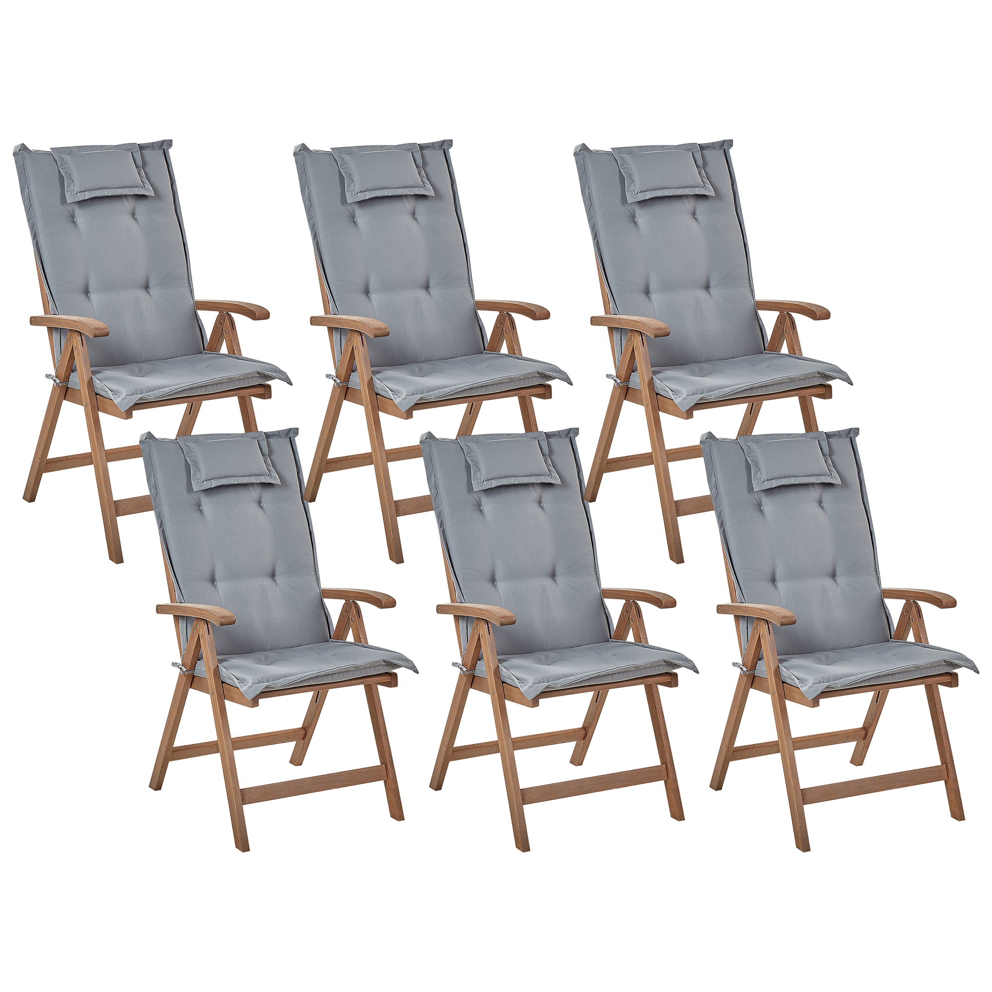 Set med 6 stolar med dynor AMANTEA Akaciaträ Grå