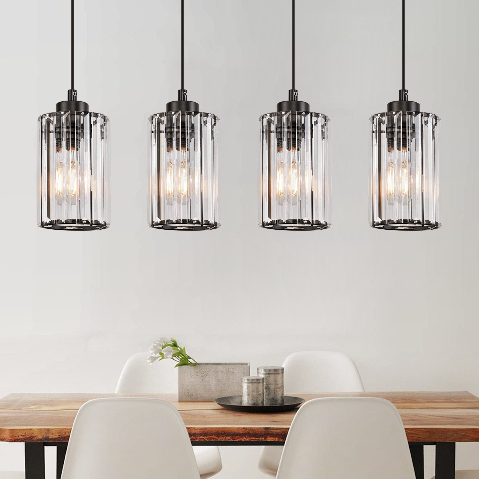 NETTLIFE modern svart kristallpendellampa för matbord, 4 lågor, E27