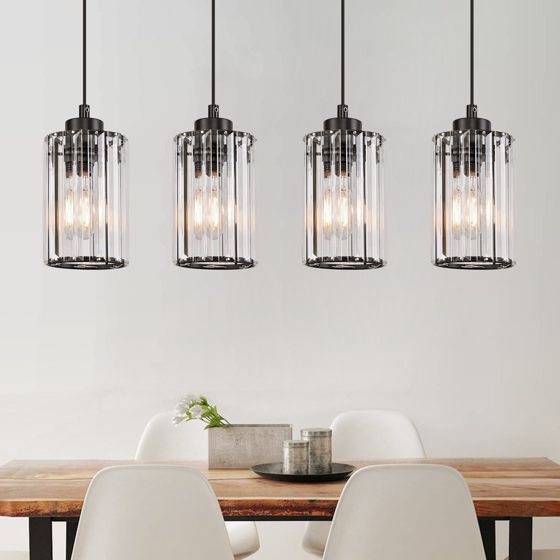 NETTLIFE modern svart kristallpendellampa för matbord, 4 lågor, E27