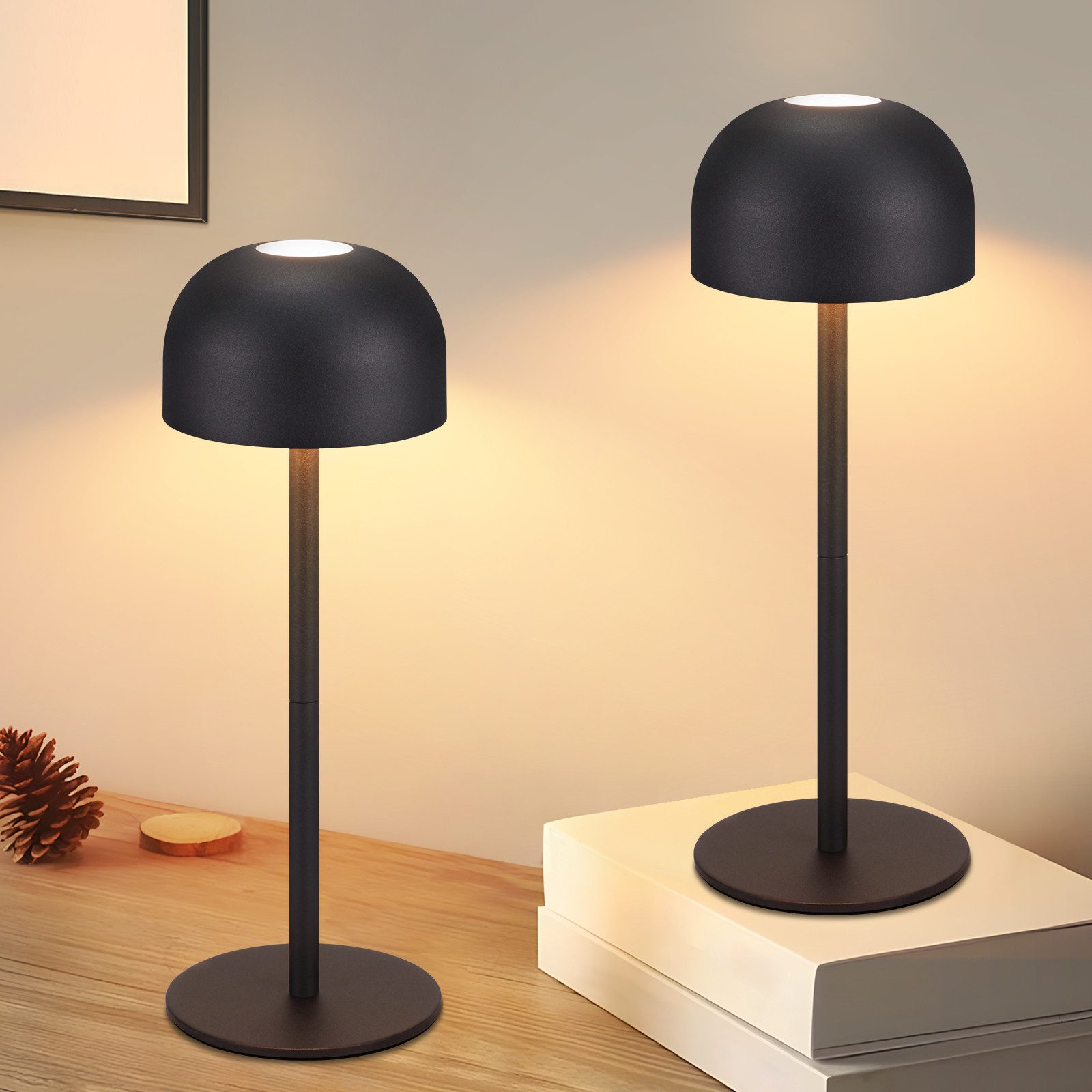 NETTLIFE 2 st sladdlösa LED-bordslampor: Dimbar pekskärm med 3 färgtemperaturer och USB-port