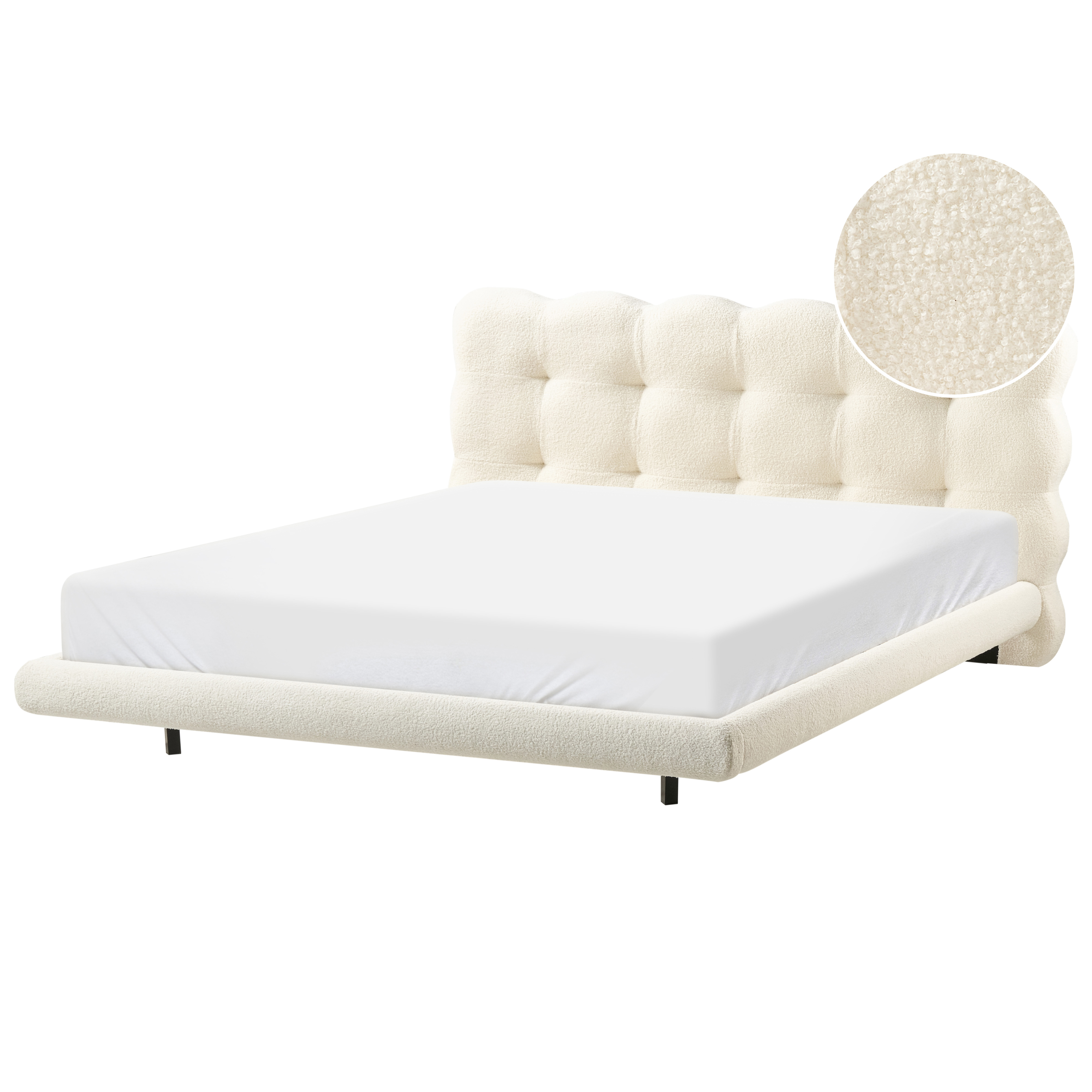 Säng med lamellram Bouclé SOULISSE 160 x 200 cm Off-White