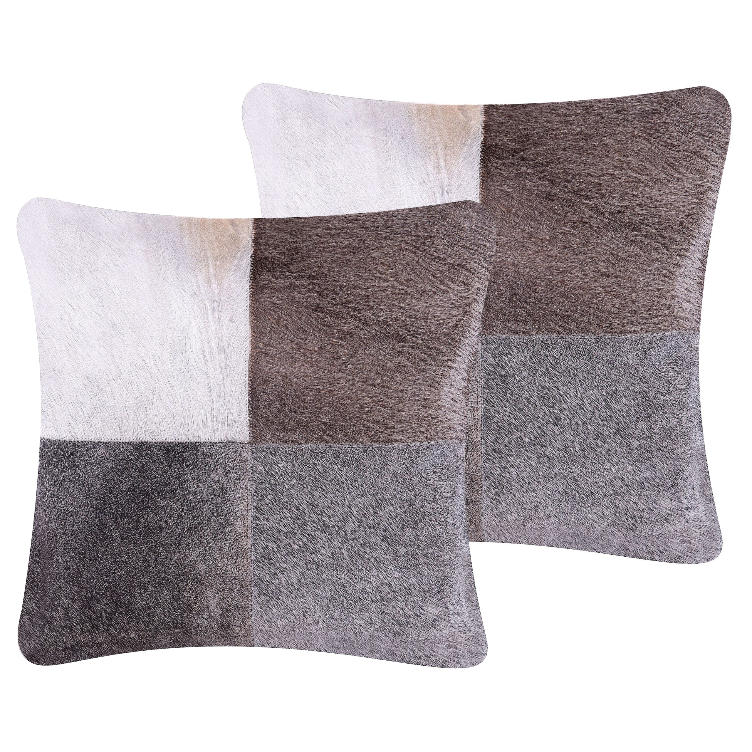 Set med 2 prydnadskuddar NELLAD 45 x 45 cm Läder Grå Patchwork