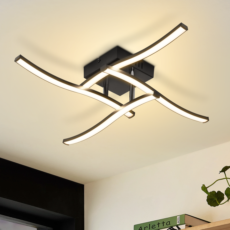 NETTLIFE LED-taklampa 24W, 3000K svart. Modernt vågmönster, lämplig för vardagsrum, kök, hall och sovrum