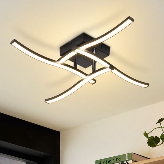 NETTLIFE LED-taklampa 24W, 3000K svart. Modernt vågmönster, lämplig för vardagsrum, kök, hall och sovrum