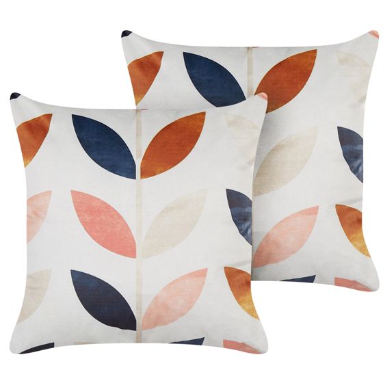 Set med 2 prydnadskuddar QUINOA 45 x 45 cm Sammet Flerfärgad Växtmotiv