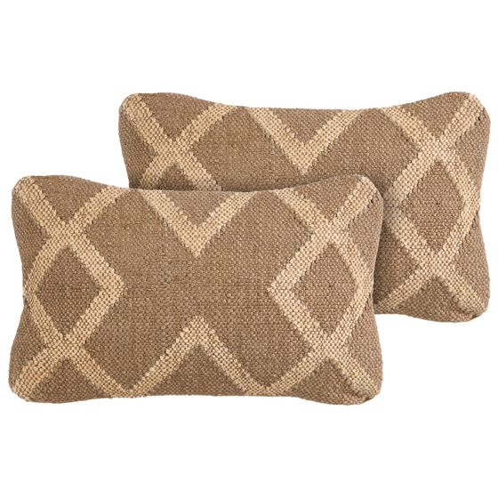 Set med 2 prydnadskuddar GOPI 30 x 50 cm Jute Ljusbrun Geometriskt tryck