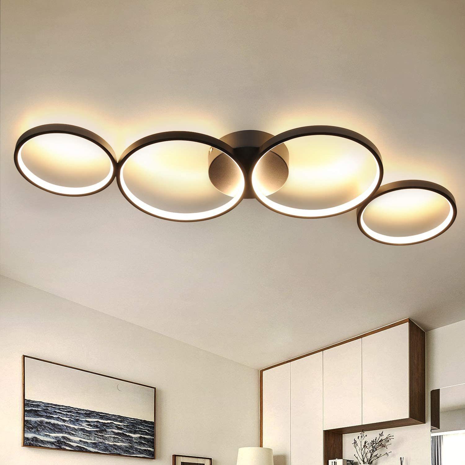 NETTLIFE LED - taklampa, 37W, 3000k, varmvit, modern, rund, ringformad, svart, 89cm, design - bordslampa