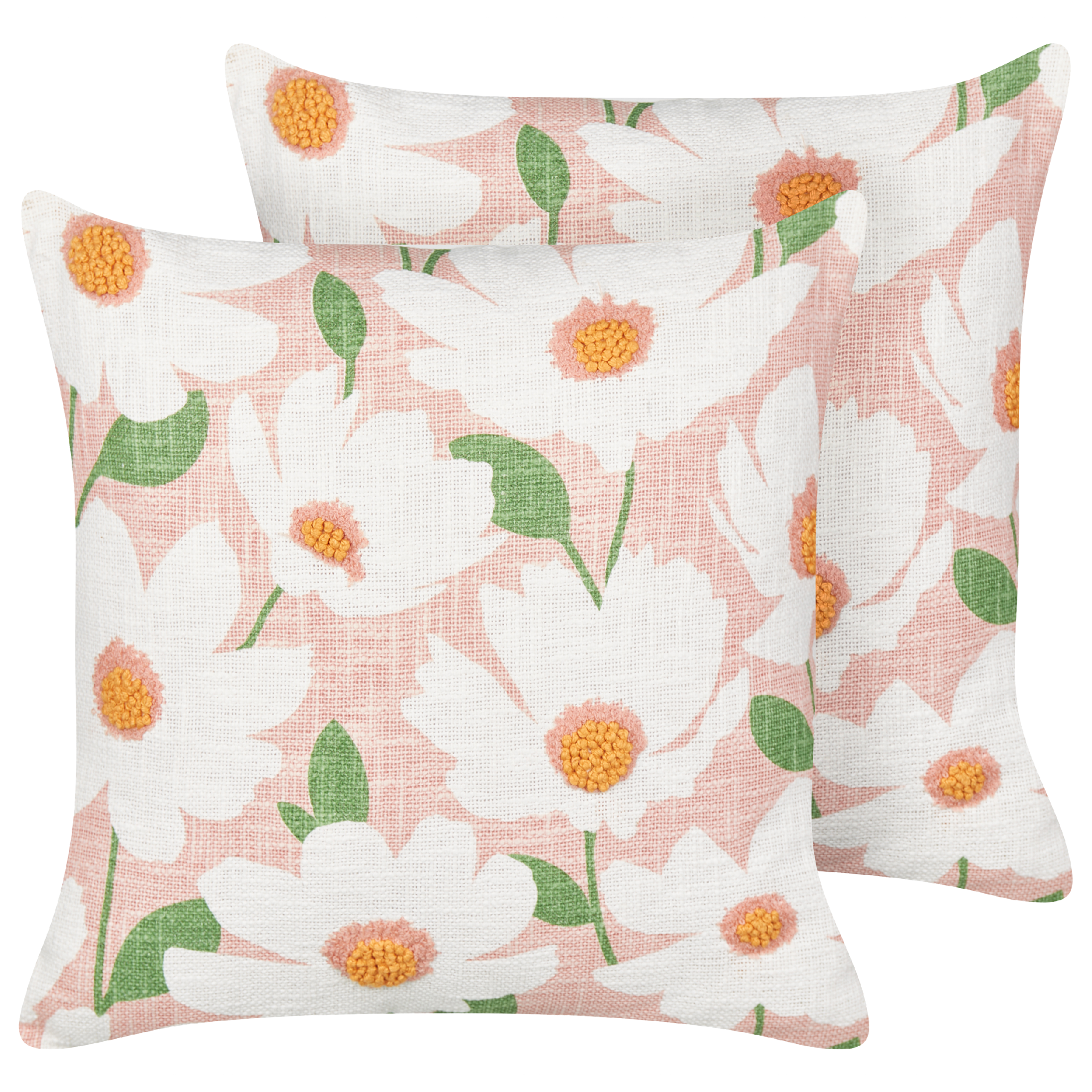 Set med 2 prydnadskuddar JATROPHA 45 x 45 cm Bomull Rosa Blommigt tryck