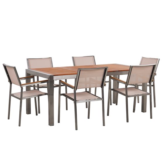 Trädgårdsmatgrupp 6-sits GROSSETO Eukalyptusträ Brun/ Beige