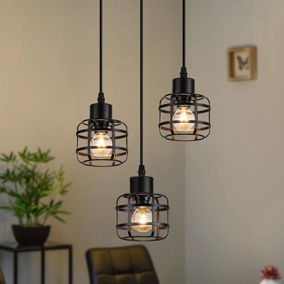 NETTLIFE pendellampa svart vintage-stil pendellampa, industriell stil, 3 ljuskällor, rund, E14