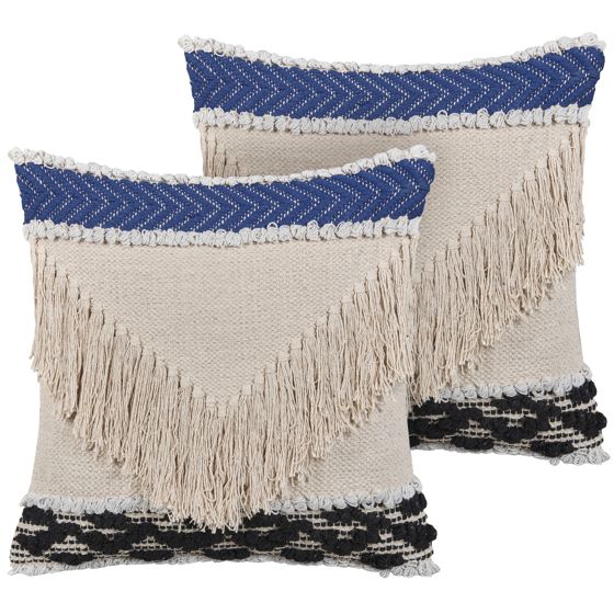 Set med 2 prydnadskuddar SOFCA 45 x 45 cm Bomull Beige Geometriskt tryck