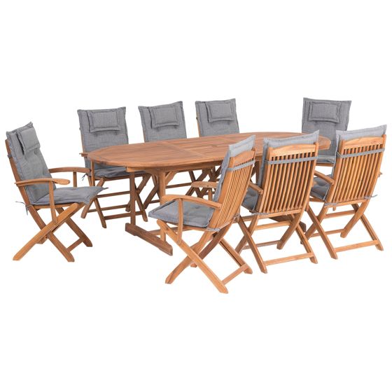 Trädgårdsmatgrupp 8-sits MAUI med kuddar Akaciaträ Grå