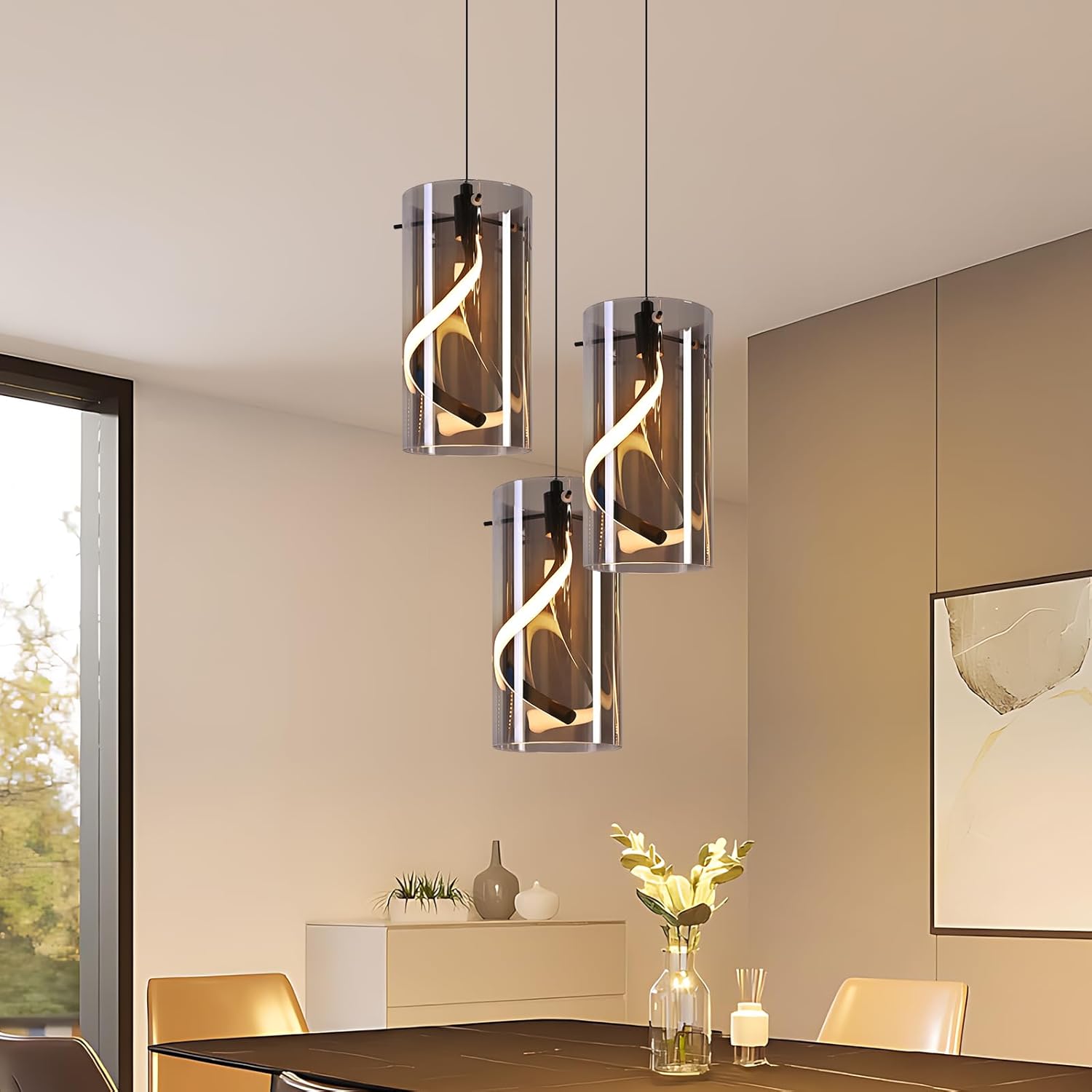 NETTLIFE LED-pendellampa rökgrå vintage 8W varmvit 3000K glaspendellampa 3 ljuskällor