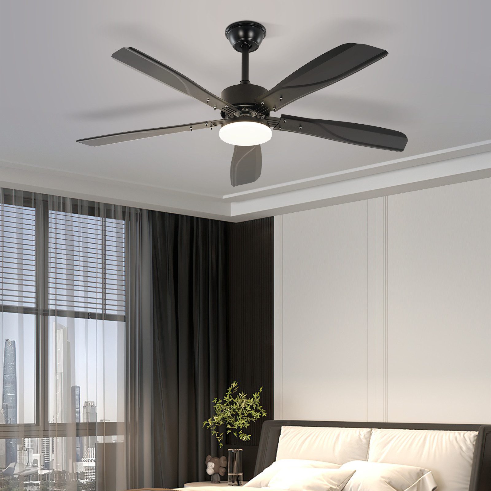 NETTLIFE takfläkt med LED-ljus, tyst dimbar, 23 W, svart, 125 cm, fläktar med ljus, 6-växlad timer