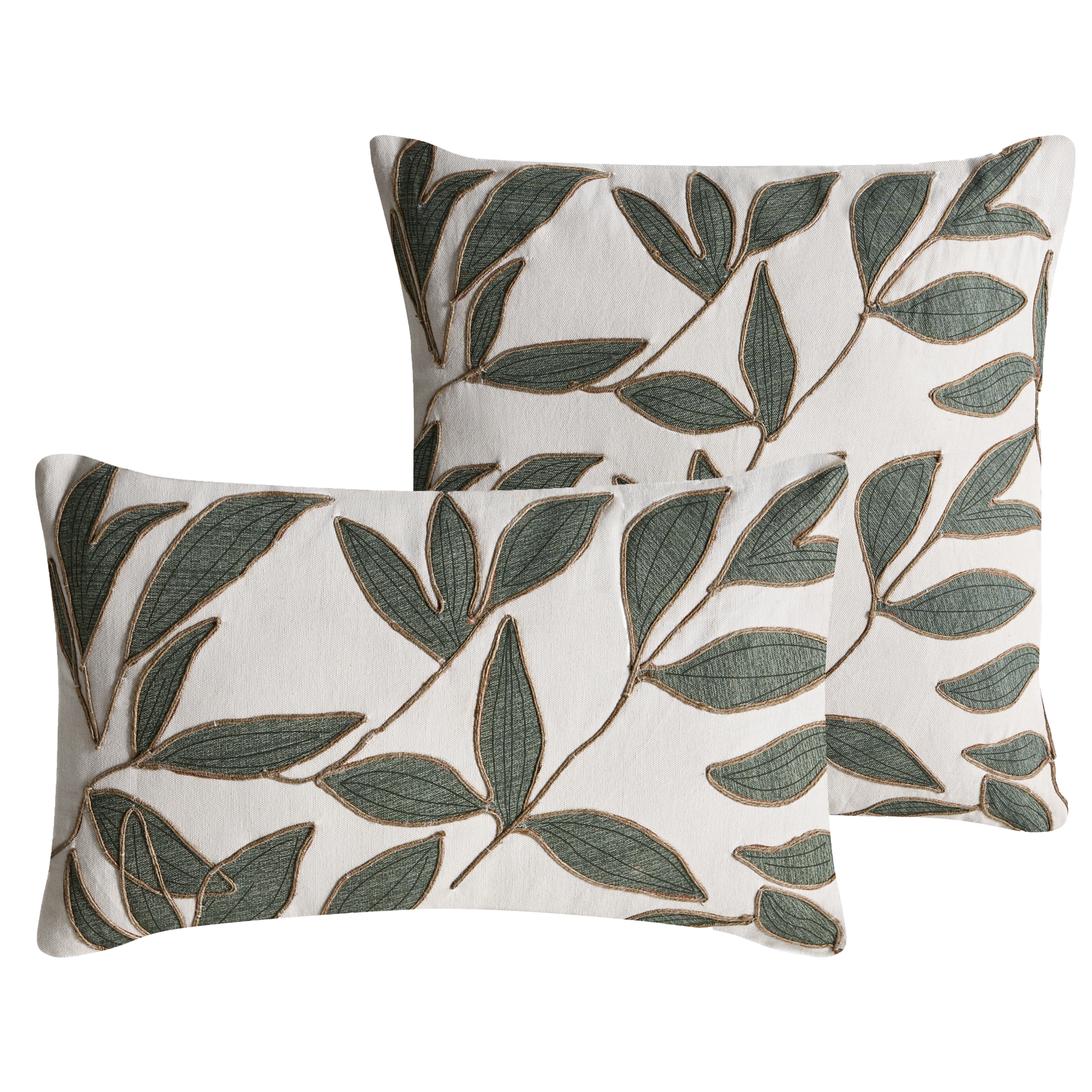 Set med 2 prydnadskuddar LANSIUM 30 x 50 cm 45 x 45 cm Bomull Vit Växtmotiv
